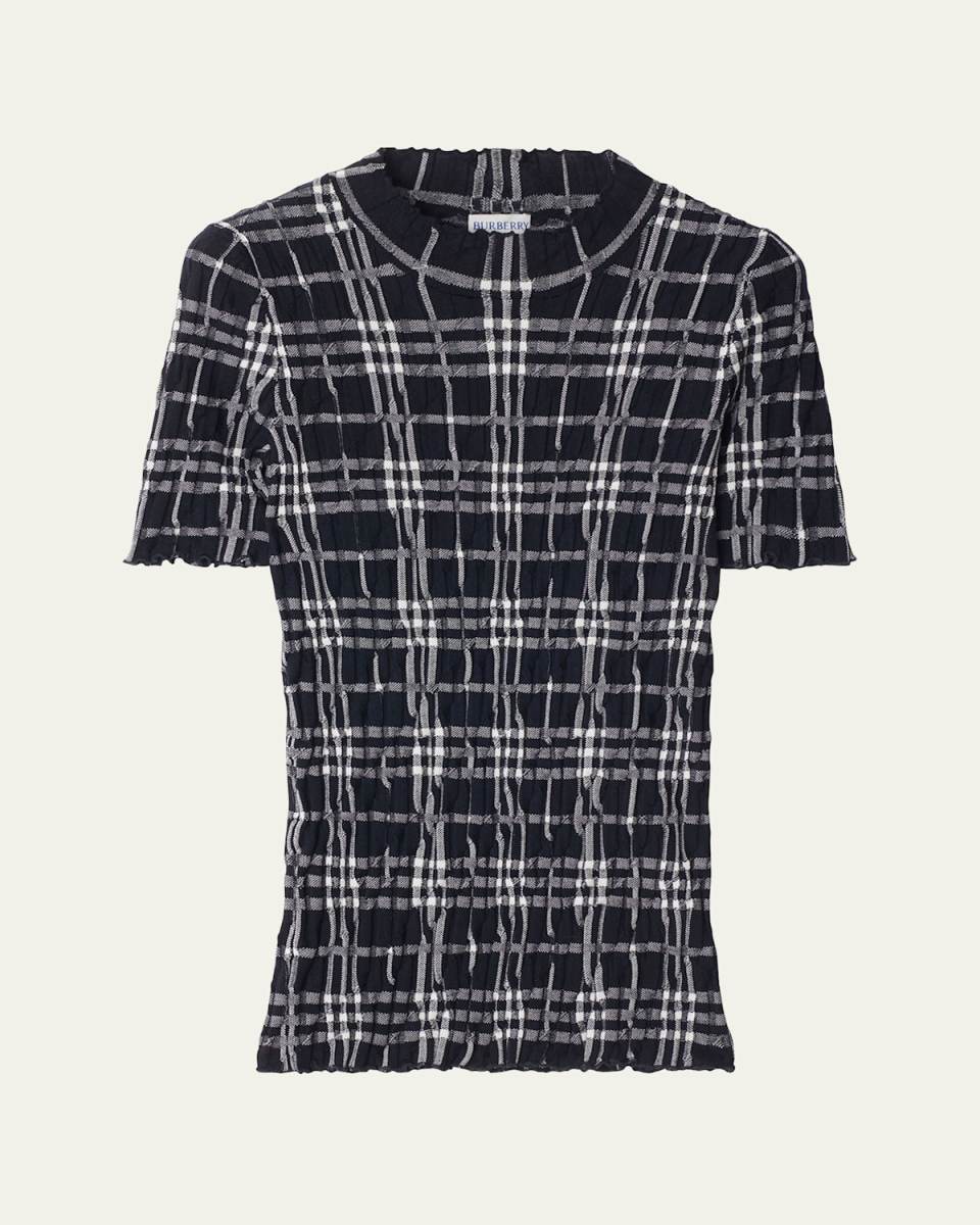Check Short-Sleeve Crinkle Top